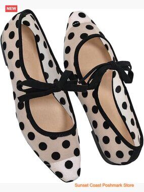 Polka Dots Mesh Ballet Flats Bowknot Pointed Toe Ballerina Shoes